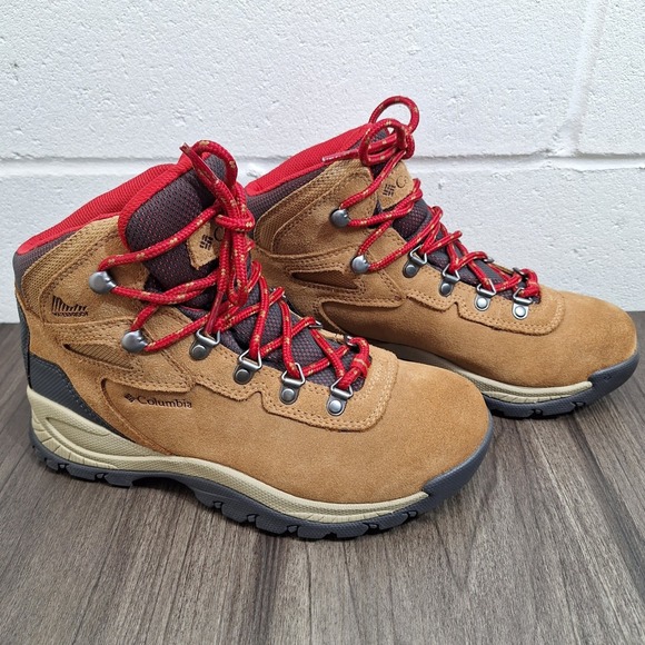 Columbia Newton Ridge Plus Waterproof Hiking Boots Tan Red Womens 7.5 BL1552-286 - Picture 2 of 10